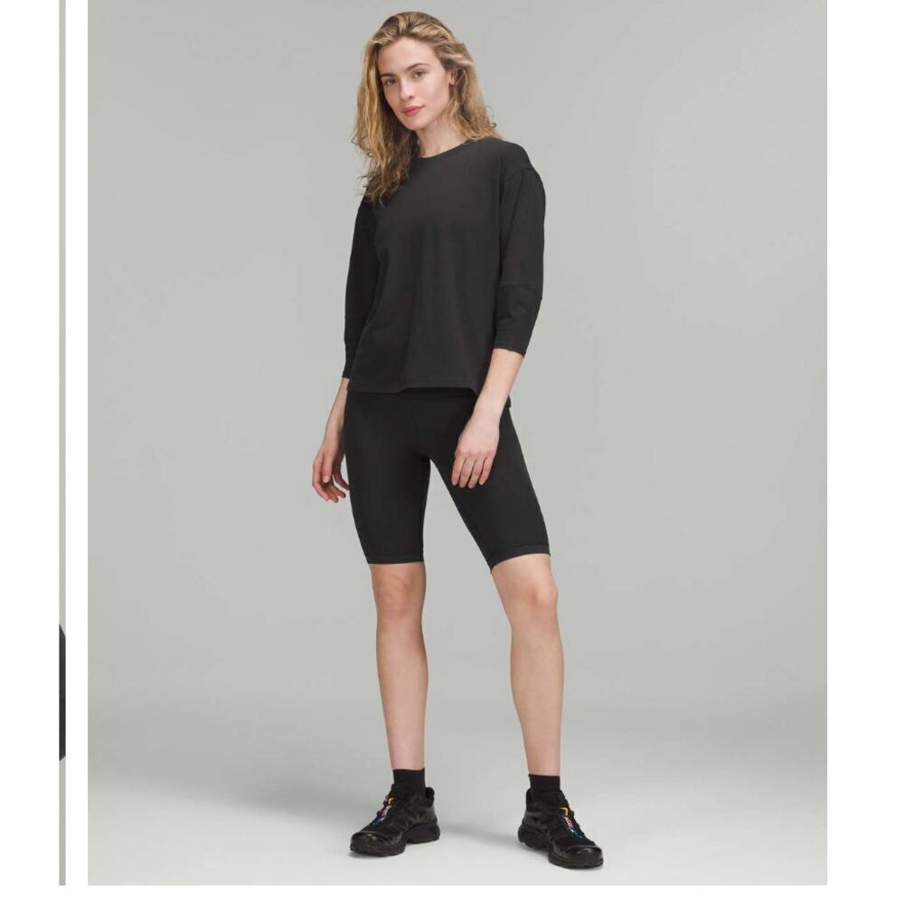 Lululemon LA 3/4 Sleeve Crewneck Shirt Black with multicolor dots size 12
